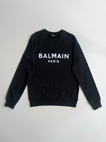 Balmain Paris Balmain Paris Logo Print Black Crewneck Sweatshirt (M)