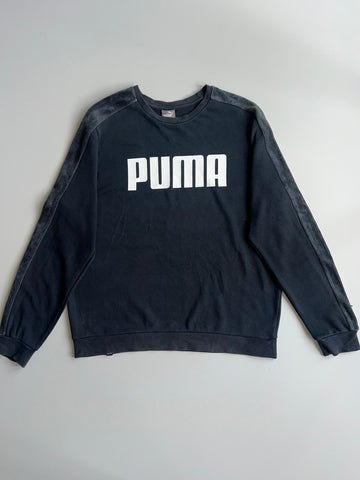 Puma Spellout Black Crewneck Sweatshirt with Velvet Sleeve Panels (XL)