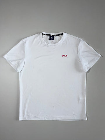 FILA White Essential Tee – Small Logo Tape Collar(XL)