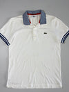 Lacoste White Slim Fit Polo – Striped Collar Detail (M)