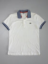 Lacoste White Slim Fit Polo – Striped Collar Detail (M)