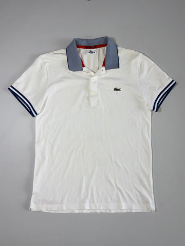 Lacoste White Slim Fit Polo – Striped Collar Detail (M)