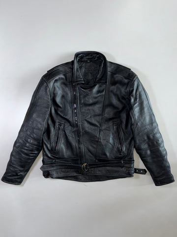 Black Belted Pure Leather Biker Jacket (L)