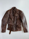 Brown Pure Leather Quilted-Shoulder Biker Jacket (L)