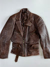 Brown Pure Leather Quilted-Shoulder Biker Jacket (L)