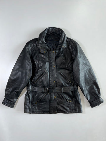 Black Leather Belted Utility Jacket (L)