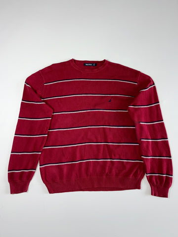 Nautica Striped Crewneck Sweater – Maroon – Size (2XL)