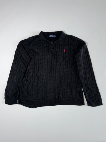 Ralph Lauren Cable Knit Polo Sweater – Black – Size (L)