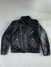 Classic Belted Black Leather Biker Jacket (XL)