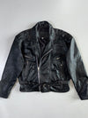 Vintage Belted Black Leather Jacket (2XL)