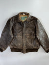 Aéropostale-Style Distressed Leather Bomber Jacket (XL)