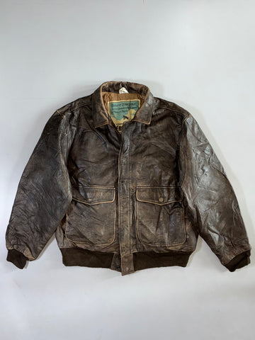 Aéropostale-Style Distressed Leather Bomber Jacket (XL)