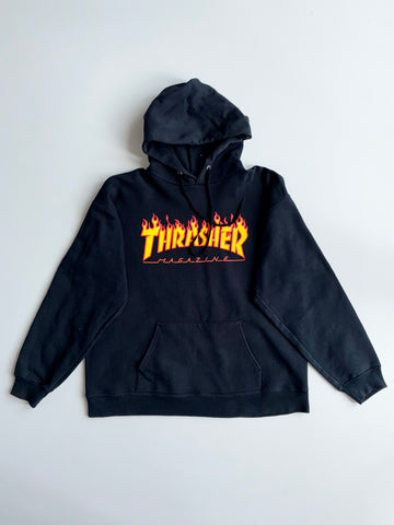 Thrasher Flame Logo Magazine Hoodie – Black (L)