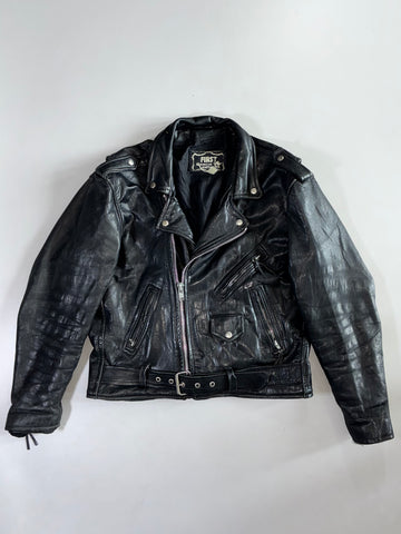 First Genuine Leather Belted Biker Jacket (L)