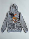 Graphic Wave Embroidered Zip-Up Hoodie  Grey (M)