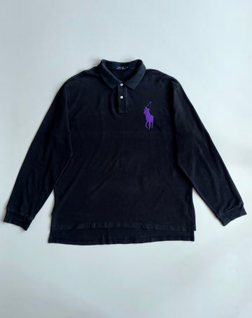 Polo Ralph Lauren Black Long Sleeve Polo  Purple Big Pony (2XL/3XL)