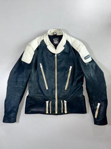 Hein Gericke Navy & White Leather Racing Jacket (S)