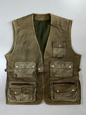 Vintage Olive Leather Utility/Safari Vest (L)