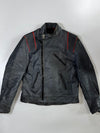 Kett Black Leather Cafe Racer Jacket with Red Stripe (L)