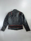 Kett Black Leather Cafe Racer Jacket with Red Stripe (L)