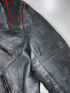 Kett Black Leather Cafe Racer Jacket with Red Stripe (L)