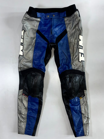 FLM Blue/Grey/Black Racing Leather Pants Knee Padded (W:38|L:42)