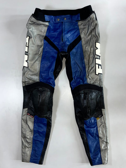 FLM Blue/Grey/Black Racing Leather Pants Knee Padded (W:38|L:42)