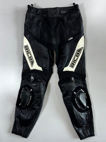 Richa Racing Black/White Leather Motorcycle Pants Big Slider (W:34|L:38)
