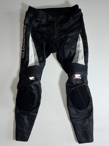 Probiker Black/White/Grey Racing Leather Pants (W:34|L:39)