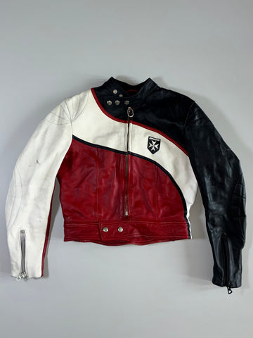 Harro Tricolor Leather Racing Jacket — Made in Germany (XXS)