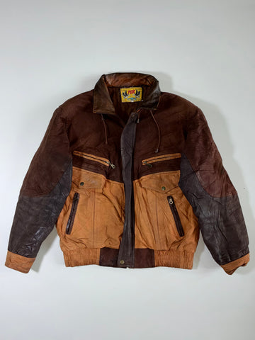 ROK Paris Tri-Tone Colorblock Leather Bomber Jacket (XL)