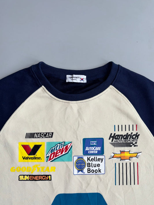 Nascar | Cream Navy Racing Graphic Sweatshirt | (XL)