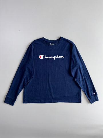 Champion Script Logo Longsleeve Tee Navy (L)