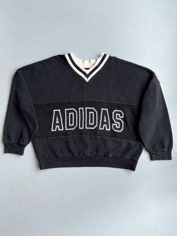 Adidas | Black White Stripe V-Neck Sweatshirt | L-24,C-58 Oversized