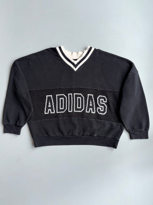 Adidas | Black White Stripe V-Neck Sweatshirt | L-24,C-58 Oversized