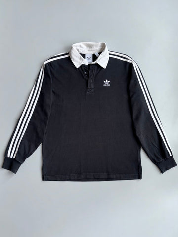 Adidas | Black White Stripe Rugby Polo | (L)