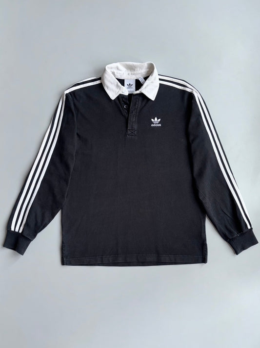 Adidas | Black White Stripe Rugby Polo | (L)