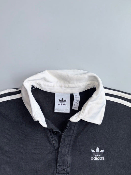 Adidas | Black White Stripe Rugby Polo | (L)
