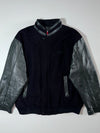 Kingsman Wool & Leather Varsity Jacket  Black wool body, leather sleeves (3XL)