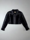 Yippie Company Black Leather Cropped Jacket  Suede panel accents (XS)