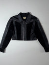 Yippie Company Black Leather Cropped Jacket  Suede panel accents (XS)