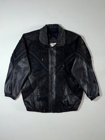 Maggie Lawrence Collection Embossed Leather Jacket  Black paisley-textured leather, (XL)