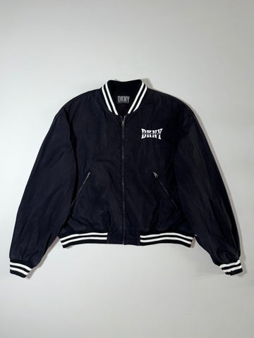 DKNY Equipment Black Striped Varsity Bomber Jacket (L/XL)