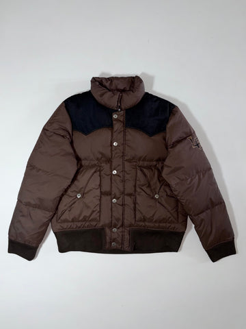 Vintage Lee Cooper Brown Western Puffer Jacket suede yoke panel, corduroy trim, (M)