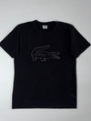 Lacoste Outline Croc Logo Tee – Black, tonal embroidered gator, (M)