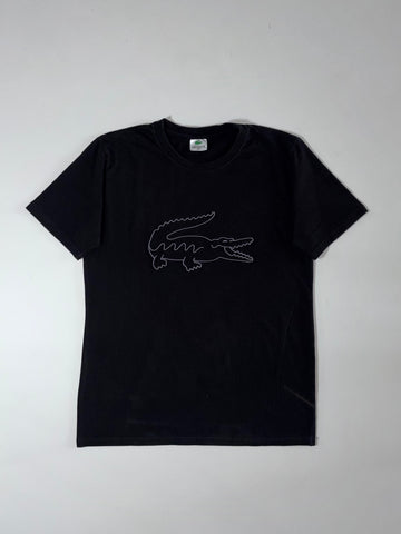 Lacoste Outline Croc Logo Tee – Black, tonal embroidered gator, (M)