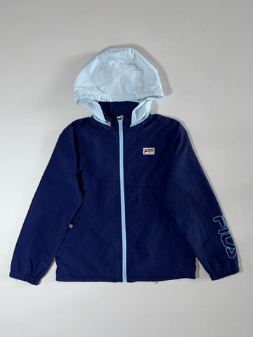 Fila Colorblock Windbreaker – Navy with Light Blue Hood, Sleeve Branding, (S)