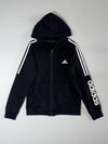 Adidas 3-Stripe Zip Hoodie – Black, White Stripes, Sleeve Logo Print, (S)