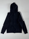 Adidas 3-Stripe Zip Hoodie – Black, White Stripes, Sleeve Logo Print, (S)