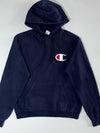 Champion Big C Logo Hoodie – Navy, Embroidered Colorblock “C” Patch (S/M)